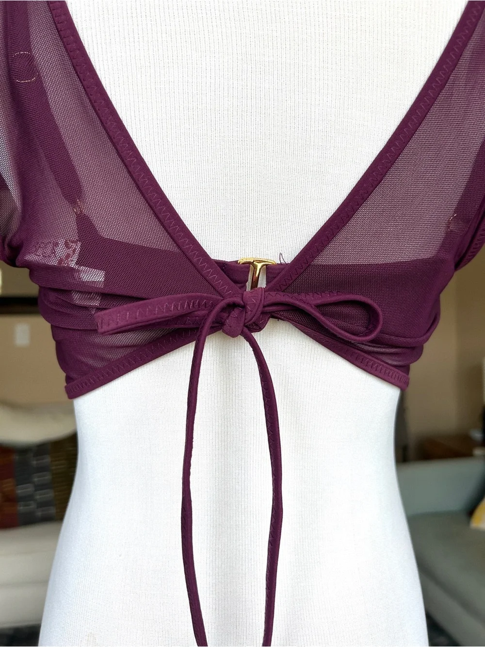 BECCA Muse Mesh-Overlay Multi-Way Bralette Bikini Top Aubergine Deep Purple NWOT - Picture 9 of 12